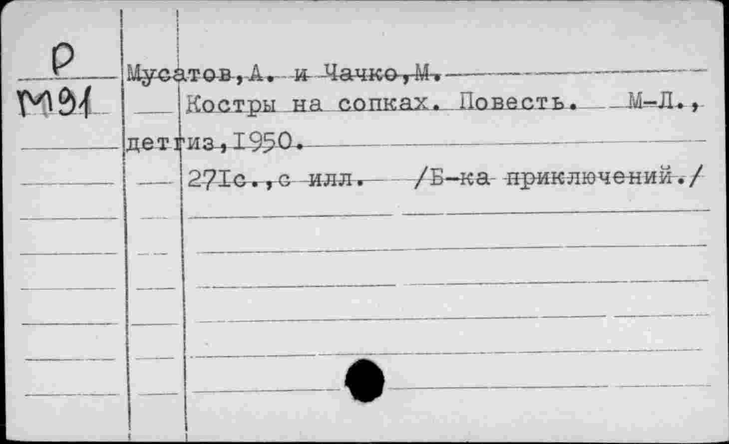 ﻿р	1 Млгг» й'пгч г> _ А	тл		
	лет 1	**	• жг га-’ххте- у ттт-г Костры, на сопках .Повесть.  Я-Л.., чтя. ТРАЛ.		 .	
		2-71с^ тс -илл. -	/Б—ка приключений./
—	—	—	—
—	—					